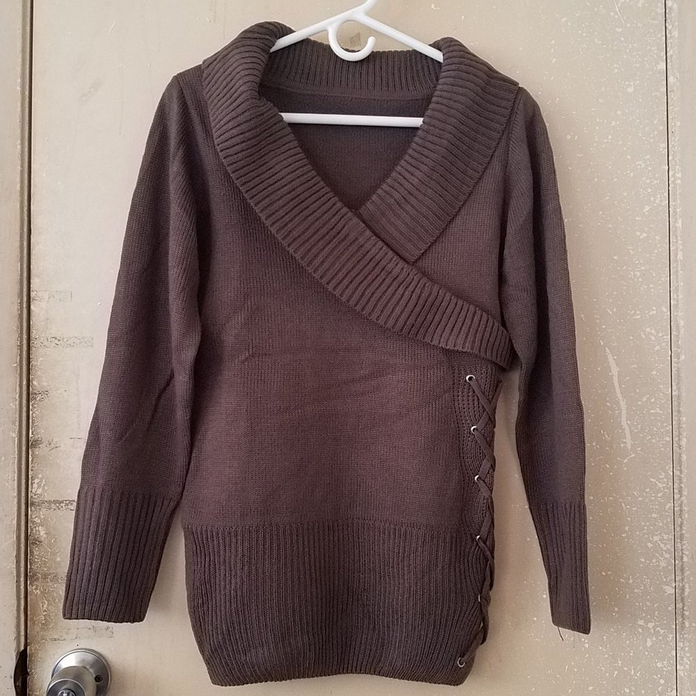 Shawl Collar Sweater with Side Lace Detail